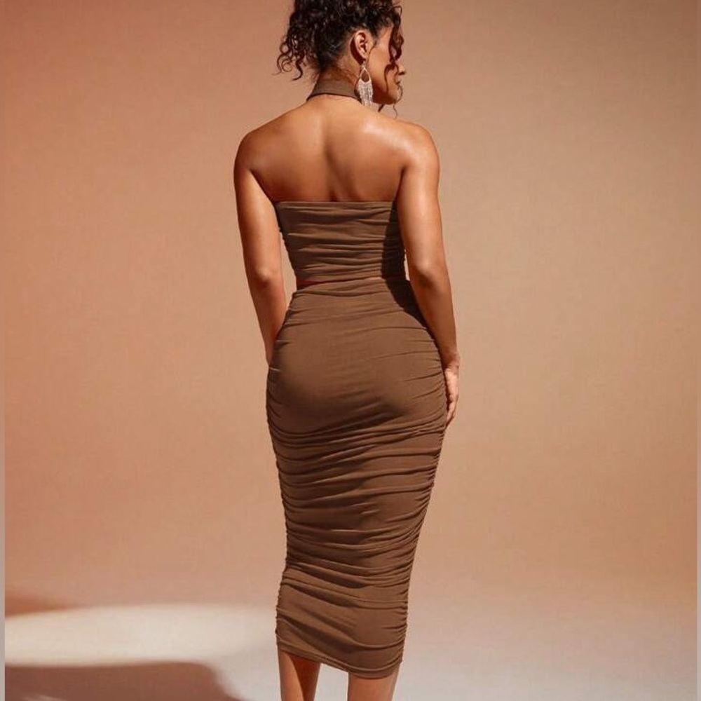 Cider Brown Ruched Bodycon Dress - Size Medium 👗